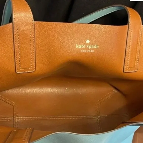 Light Blue Leather Kate Spade Tote Bag with Pouch - Picture 2 of 3